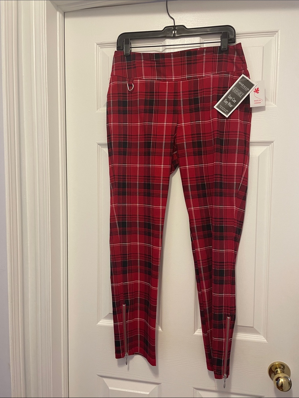 🇨🇦Marallis Red Plaid Pant With Ankle Zippers Made In Canada